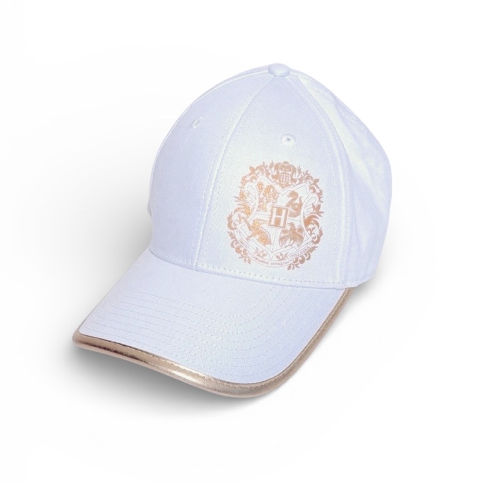 Universal Studios Harry Potter White Gold Ball Cap Hogwarts Crest Adult Size